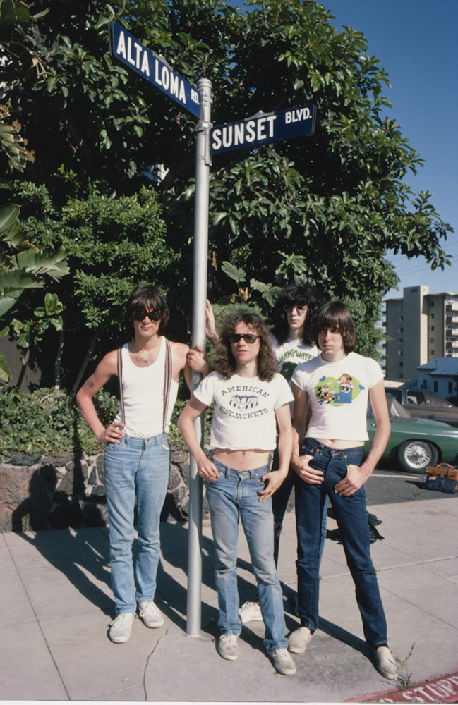 The Ramones Work My Camera 1978: The Ramones were staying at the Sunset Marquis, just down the street from the intersection of Sunset Blvd and Alta Loma.  The band was wonderful to photograph and they really knew how to work the camera.  They would all line up and strike their pose like they had already done it a thousand times before. It was so cute to watch. I am sure they were taught how to do the dog for the camera by their brilliant manager, Danny Fields, also a talented photographer.  Both the Sunset Marquis and The Whiskey are still around.  You can go for a visit and stand in the exact spot where Joey, Johnny, Dee Dee and Tommy once stood.  I should conduct tours of these landmarks.